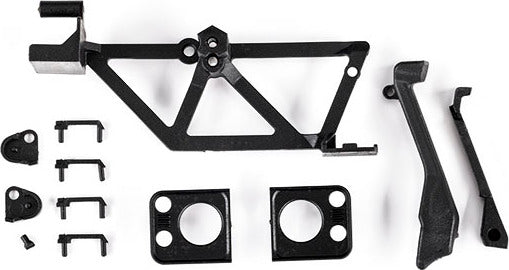 Door handles (4)/ light mounts, front (left & right)/ light retainers, front bumper (left & right)/ fuel cap/ snorkel/ spare tire mount (fits #9712 body)